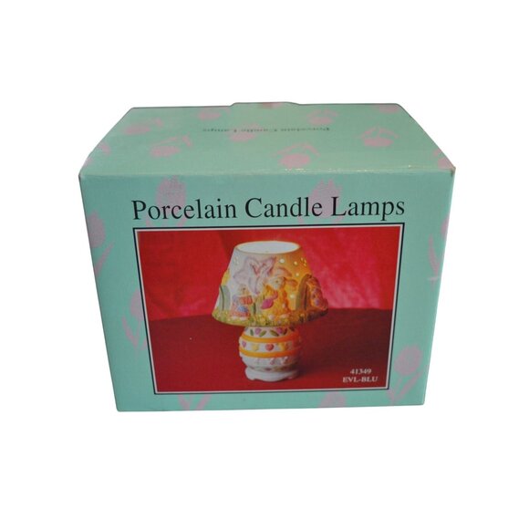 NIB Porcelain Easter Tea Light Candle Lamp With Pastel Bunny Floral Design 6" ta - Picture 4 of 11